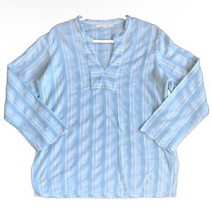 Xirena Blue and White Gauzy 100% Cotton Stripe Popover Tunic Top